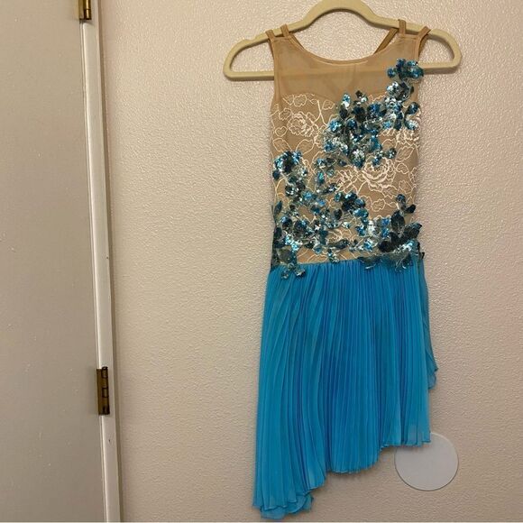 A Wish come true Dance costume aqua blue pleated sequin V1854Y Fidelity Adult MA - Picture 2 of 15